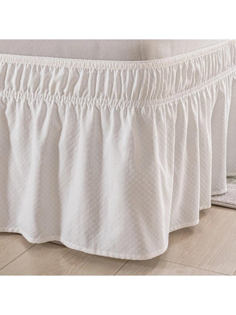 Ivory Queen Wrap Around Bed Skirt - 15" Drop, Adjustable Elastic Dust Ruffles